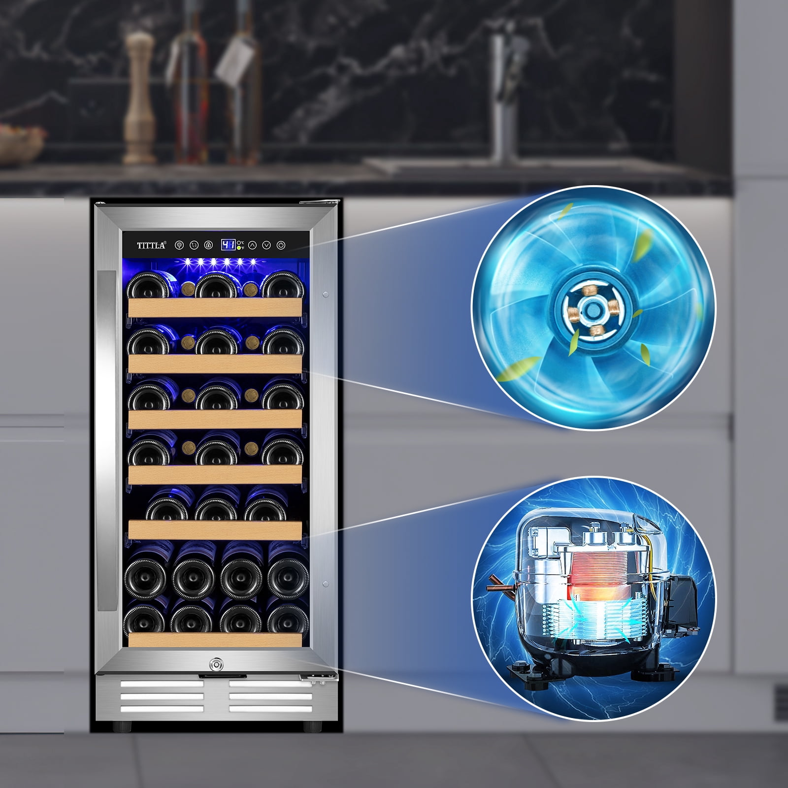 Tittla 15 inch Wine Refrigerators Cooler,30 Bottle Freestanding & Built-in for Home Bar, Apartment
