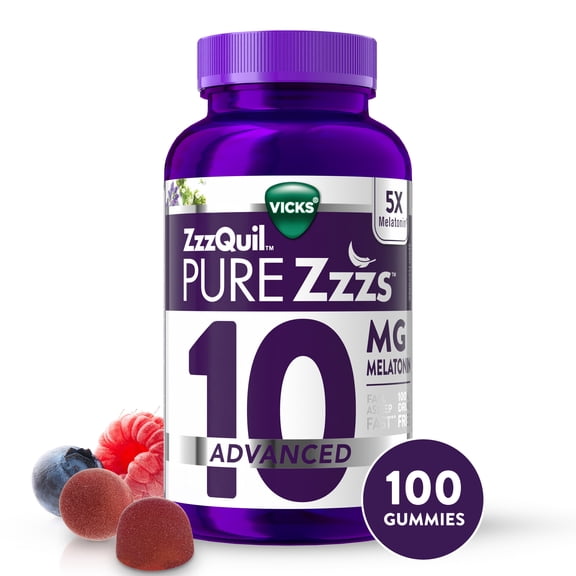 ZzzQuil Pure Zzzs Advanced Melatonin Gummies, Melatonin 10mg, Sleep Aid, Berry Flavored, 100 Sleep Gummies