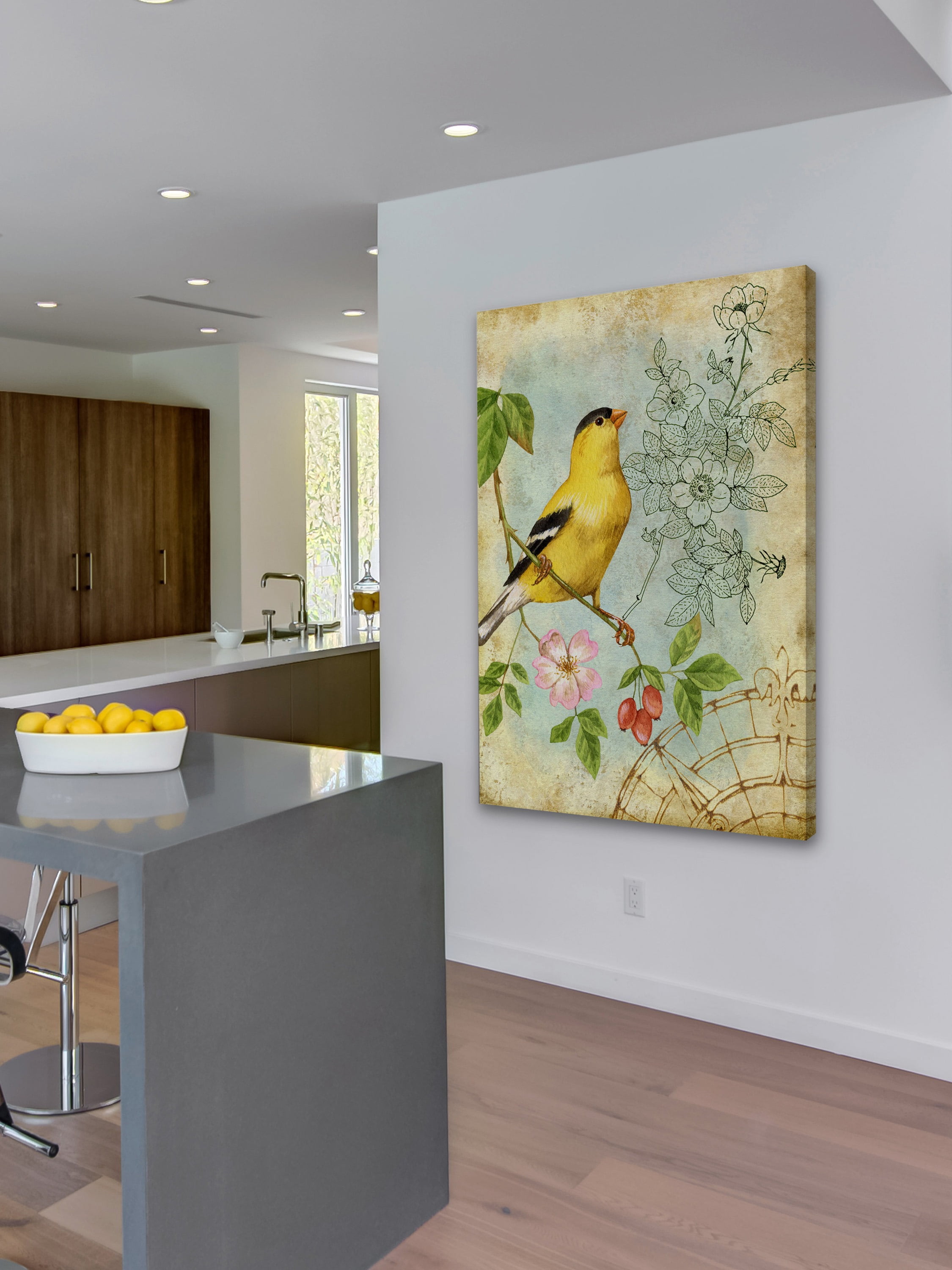 "Yellow Songbird" Painting Print on Wrapped Canvas