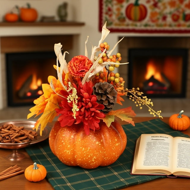 WHEANG Halloween Pumpkin Artificial Flower Arrangement Realistic Fall Centerpiece (Set Of 3)