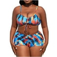 thumbnail image 6 of WREESH Womens 3 Piece Swimsuits Tropical Print Bikini Set with Kimono Beach Cover Ups Fashion Printed Swimwear Multicolor Cover Up Mesh Bikini Swimsuit Set Bathing Suit Blue, 6 of 9