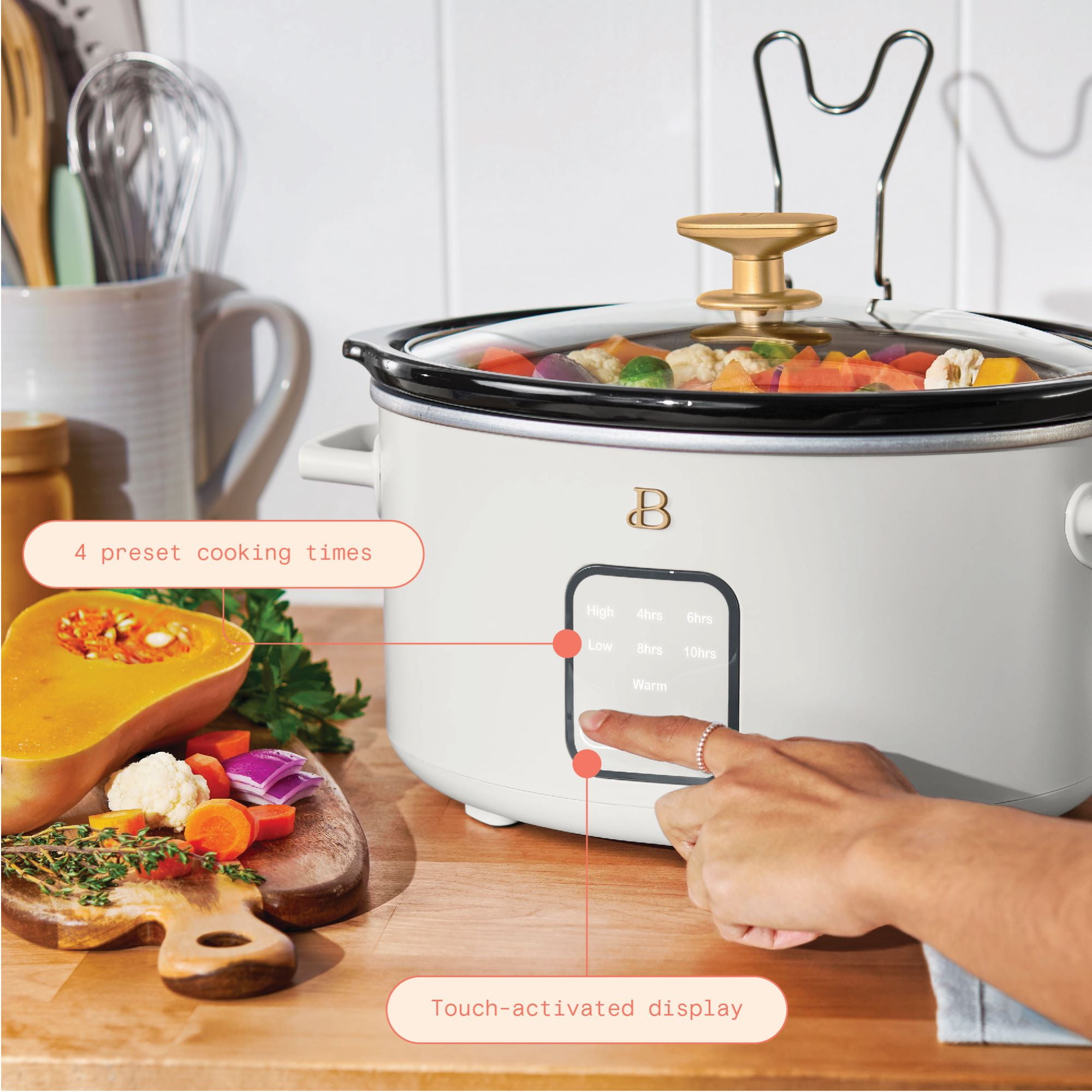 Beautiful 4Qt Slow Cooker with Touch Activated Display Rose by Drew Barrymore