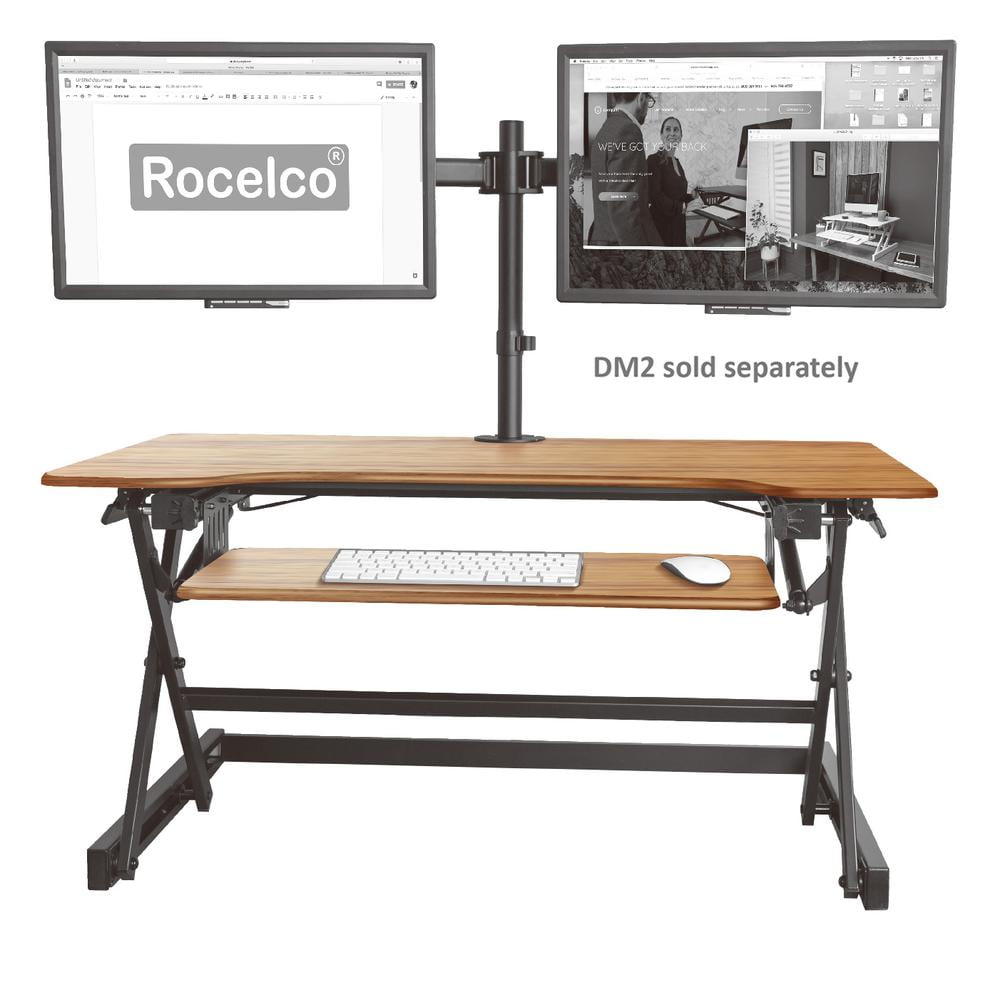 40" Large Adjustable Standing Desk Converter/Dual Monitor Mount Bundle Teak Wood