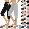 thumbnail image 2 of Iugvhana 2 Pack Capri Leggings for Women - High Waisted Capris Soft Tummy Control Yoga Pants with Pockets Loose Straight Wide Leg Workout Cropped Trousers Black&Navy L, 2 of 10
