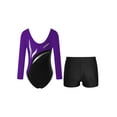 thumbnail image 2 of ZDHoor Girls 2Pcs Sports Suit Outfit Athletic Leotard Biketard with Shorts Set,Sizes 4-16 Purple&Black 8, 2 of 6