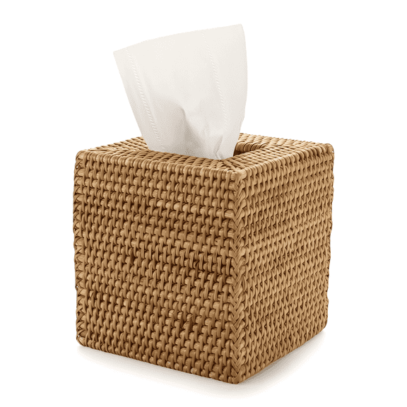 Rattan Tissue Box Cover Square, Hand Woven Wicker Tissue Holder, 5.7X5.7X5.7 inch