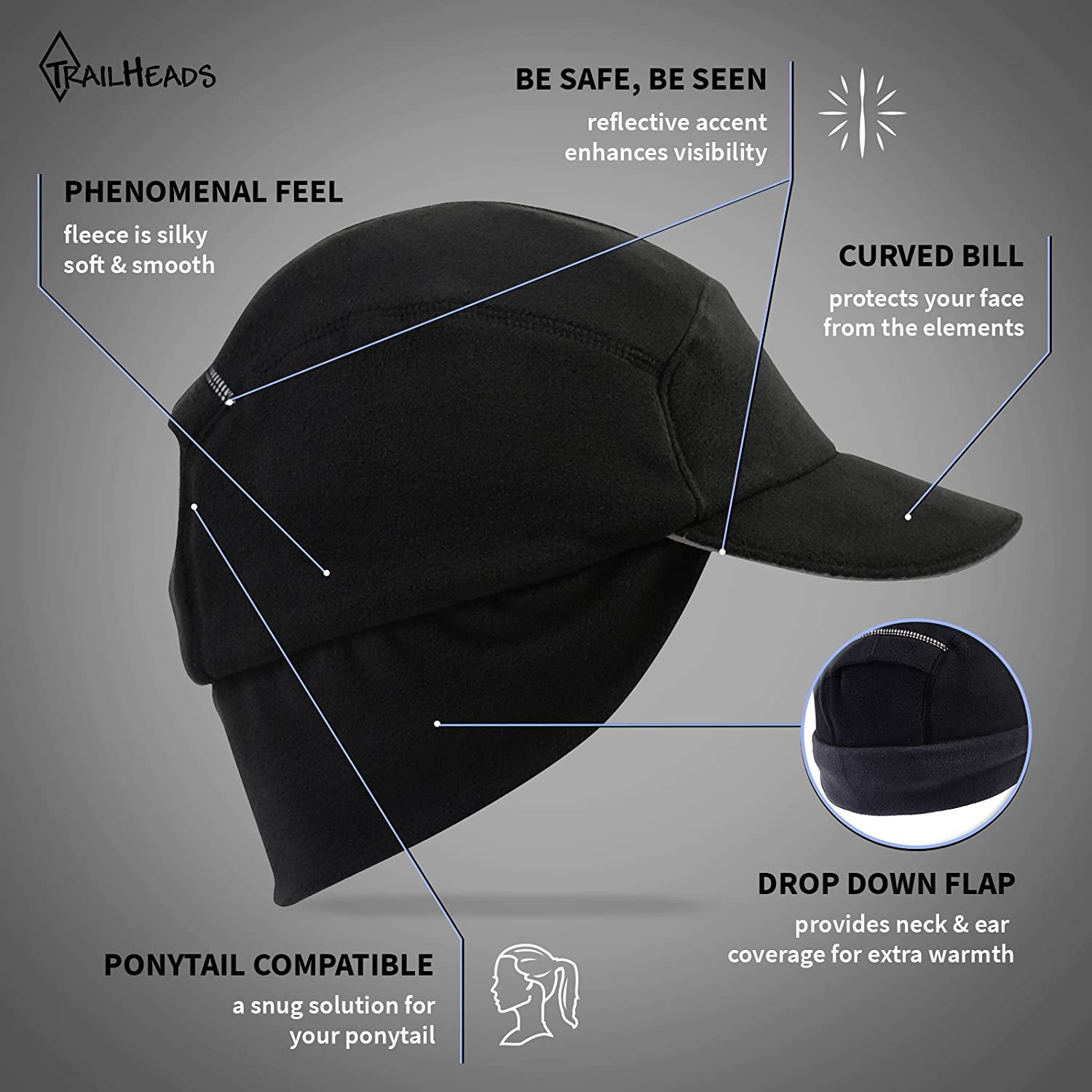 Fleece Ponytail Hat with Drop Down Ear 