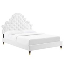 Modway Gwyneth Tufted Performance Velvet Queen Platform Bed in White