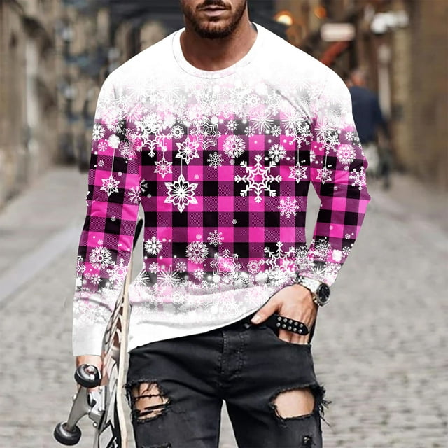 Mode Hommes T-Shirt à Col Rond Manches Longues Imprimé Décontracté avec Fermeture Éclair