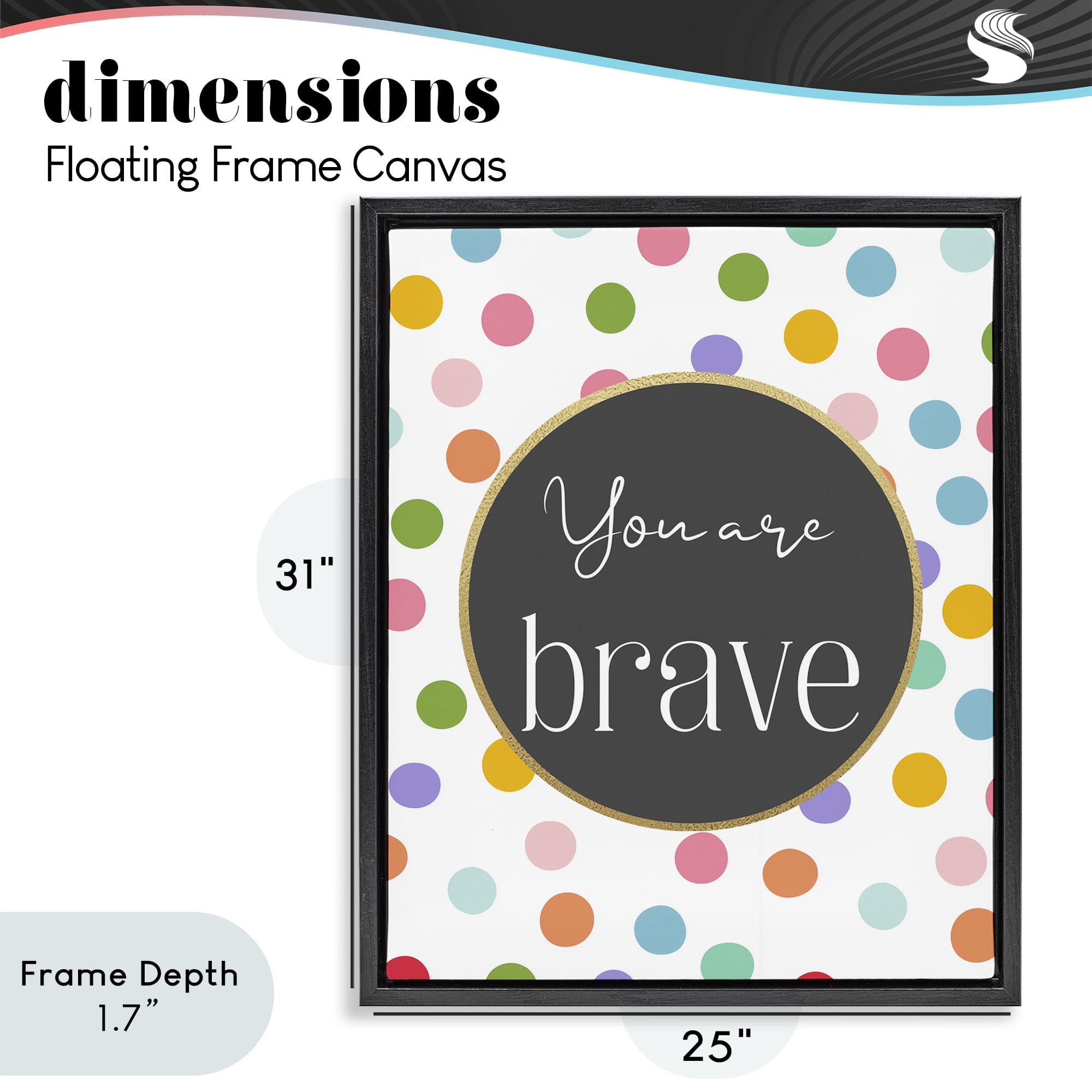 Stupell Industries You Are Brave Polka Dots Black Framed Floater Canvas Wall Art, design by Christine Simpson Art