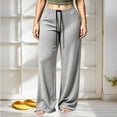 thumbnail image 2 of Tqcoqu Women's Solid Color Drawstring Elastic Waist Wide Leg Pants Casual Loungewear Long Trousers For Fall Winter, 2 of 7