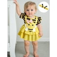 thumbnail image 3 of BemeyourBBs Newborn Girl Outfit, Short Sleeve Striped Bee Romper Dress Headband, 3 of 6