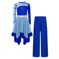 thumbnail image 3 of Haitryli Praise Dance Dress for Girls Printed Overlay Tunic with Wide-leg Pants Worship Liturgical Lyrical Dancewear Blue 8, 3 of 5
