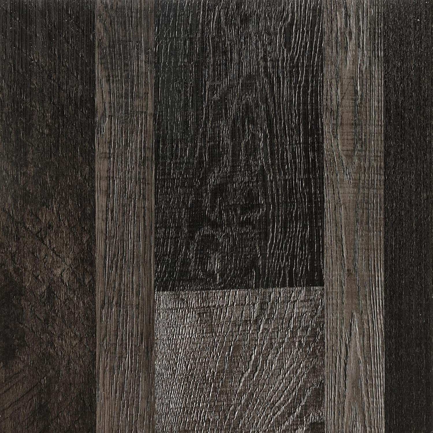Retro Black Peel and Stick Floor Tile 12x12 4-Tiles Luxury Vinyl Plank Flooring Waterproof Kitchen Floor Tiles Self Adhesive Laminate Square Vinyl Sheet Flooring PVC Natural Black Walnut
