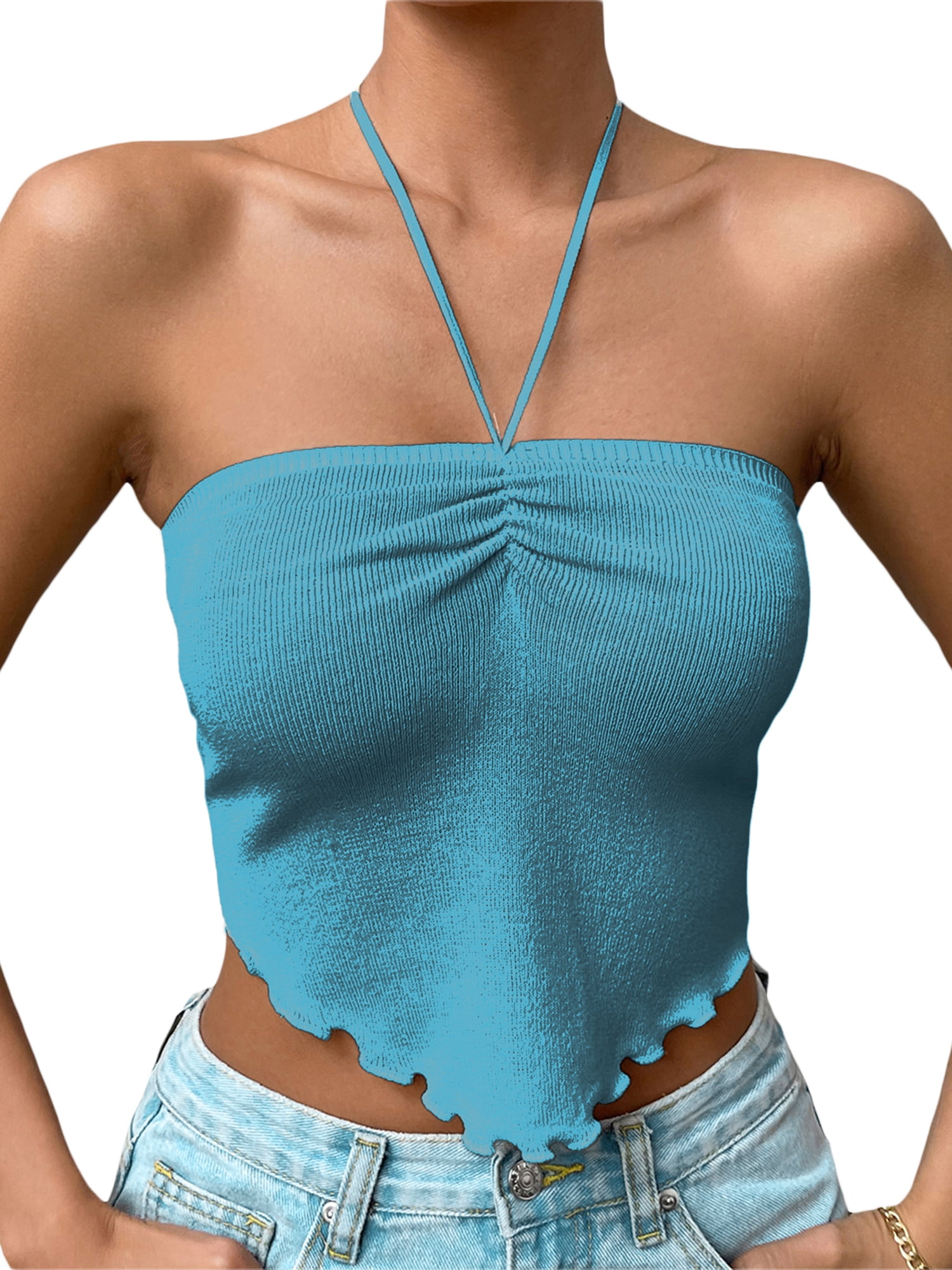 Nituyy Women Strapless Tube Top Crochet Slim Bandeau Crop Tops