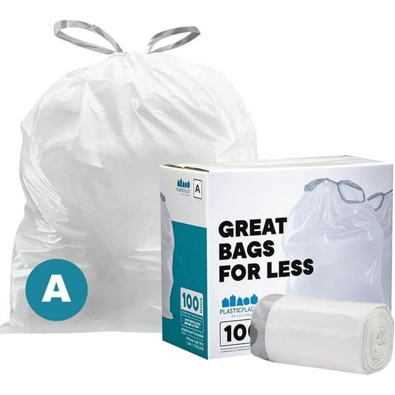 Plasticplace Trash Bags, Code A Fit Compatible (100 Count) Garbage Bags Liner, White Drawstring Garbage Liners, 1.2-2 Gallon 4.5 Liter, Tear-Resistant, Scent-Free for Food Waste & Small Spaces
