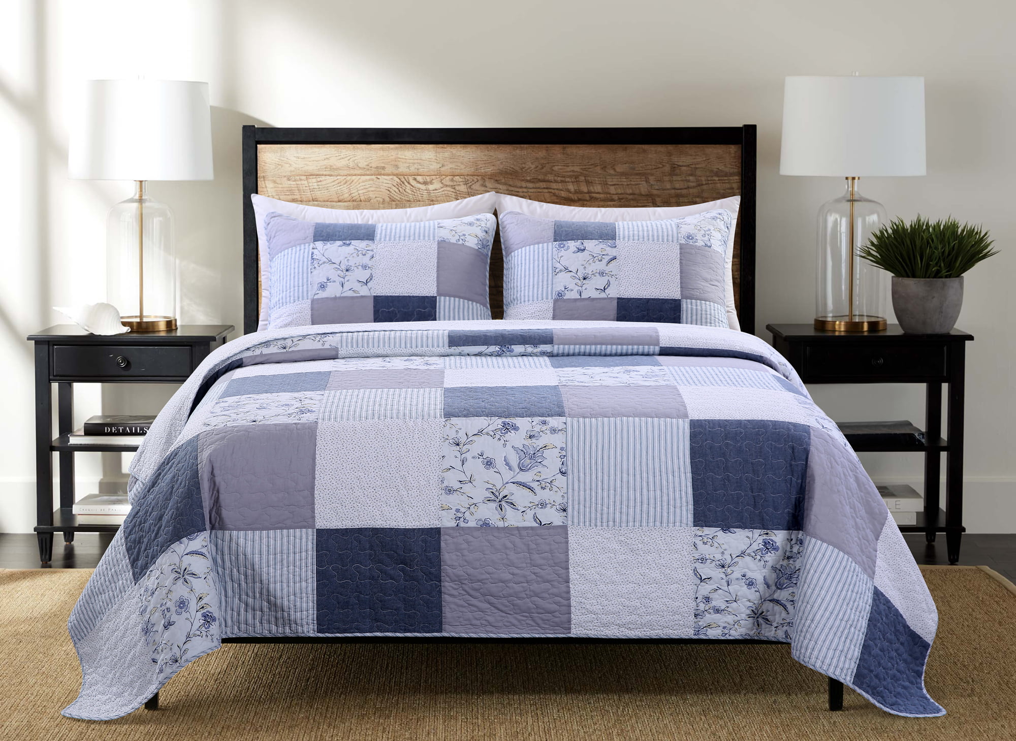 SLPR Coastal Dream 3-Piece Patchwork Cotton Bedding Quilt Set - Queen with  2 Shams | Purple Country Quilted Bedspread