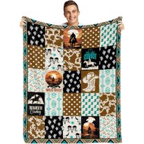 Western Themed Throw Blanket Western Decor Cowboy Cactus Blanket Horse Cow Print Blanket Wild West Western Decorative Soft Warm Cozy Flannel Plush Throws Blankets 50"x60"ch