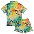 thumbnail image 2 of FORMRS Kids Short Sleeve Top and Pants Pajama Set Unisex Satin 2-Piece Sleepwear, Sizes 11-12Y, Colorful Plants, 2 of 8