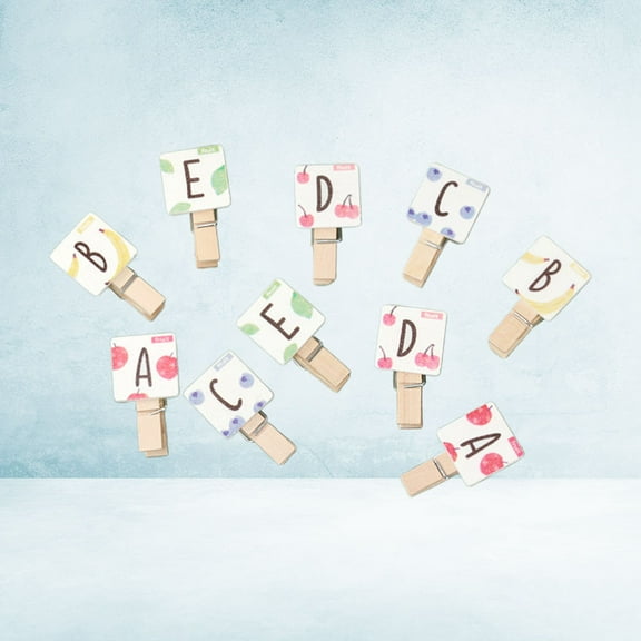 KALLORY 50PCS Mini Fruit Pattern Wooden Craft Clips Alphabet Photo Pegs Artwork Clothespin