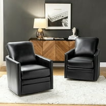 Art of Living Designs Terrance Transitional Swivel Faux Leather Barrel Chair with Metal Base Set of 2 Black