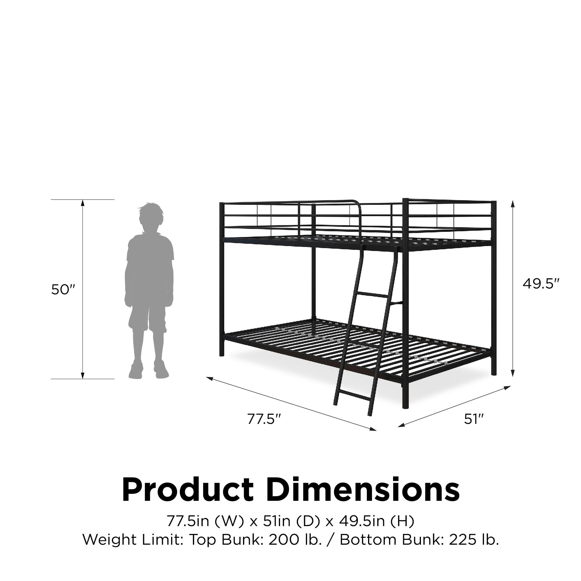 Mainstays Small Spaces Twin-over-Twin Low Profile Junior Bunk Bed, Black