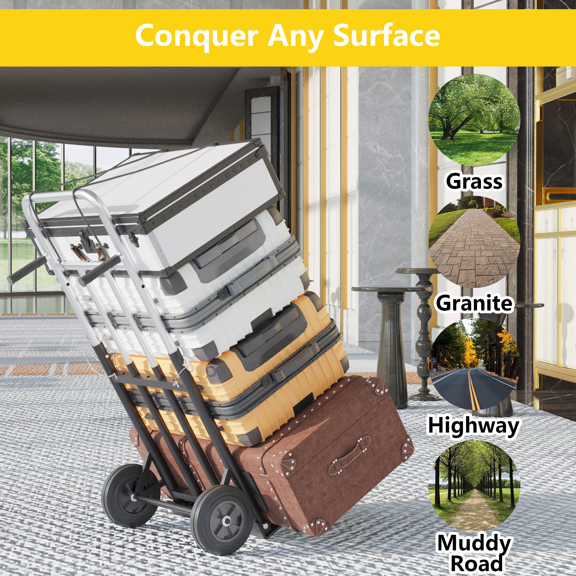 HOHYN Folding Hand Truck Dolly - 600 LB Load Rating, Heavy-Duty Wheels and Compact Design for Moving Heavy Loads in Offices,Warehouses , Shopping, and Homes