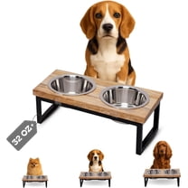 Raised Dog Bowls Set with Wooden Stand (1 Quarts)