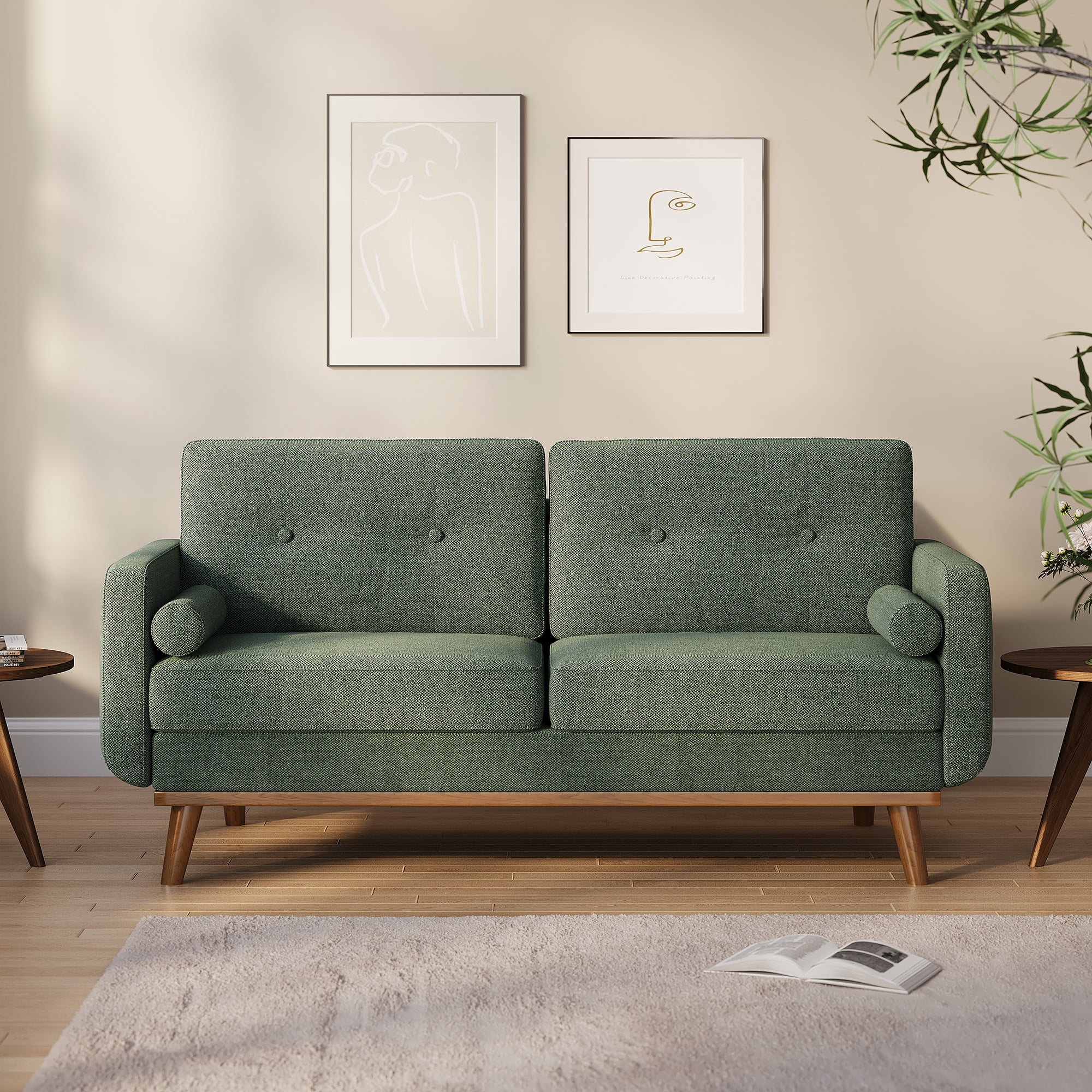 Modern Accent 65"W Loveseat Sofa, Button Tufted Upholstered Furniture,Mid Century Modern Decor Love Seat Couches for Living Room, Small Couch for Bedroom Office Apartment, So-lid & Easy to Install