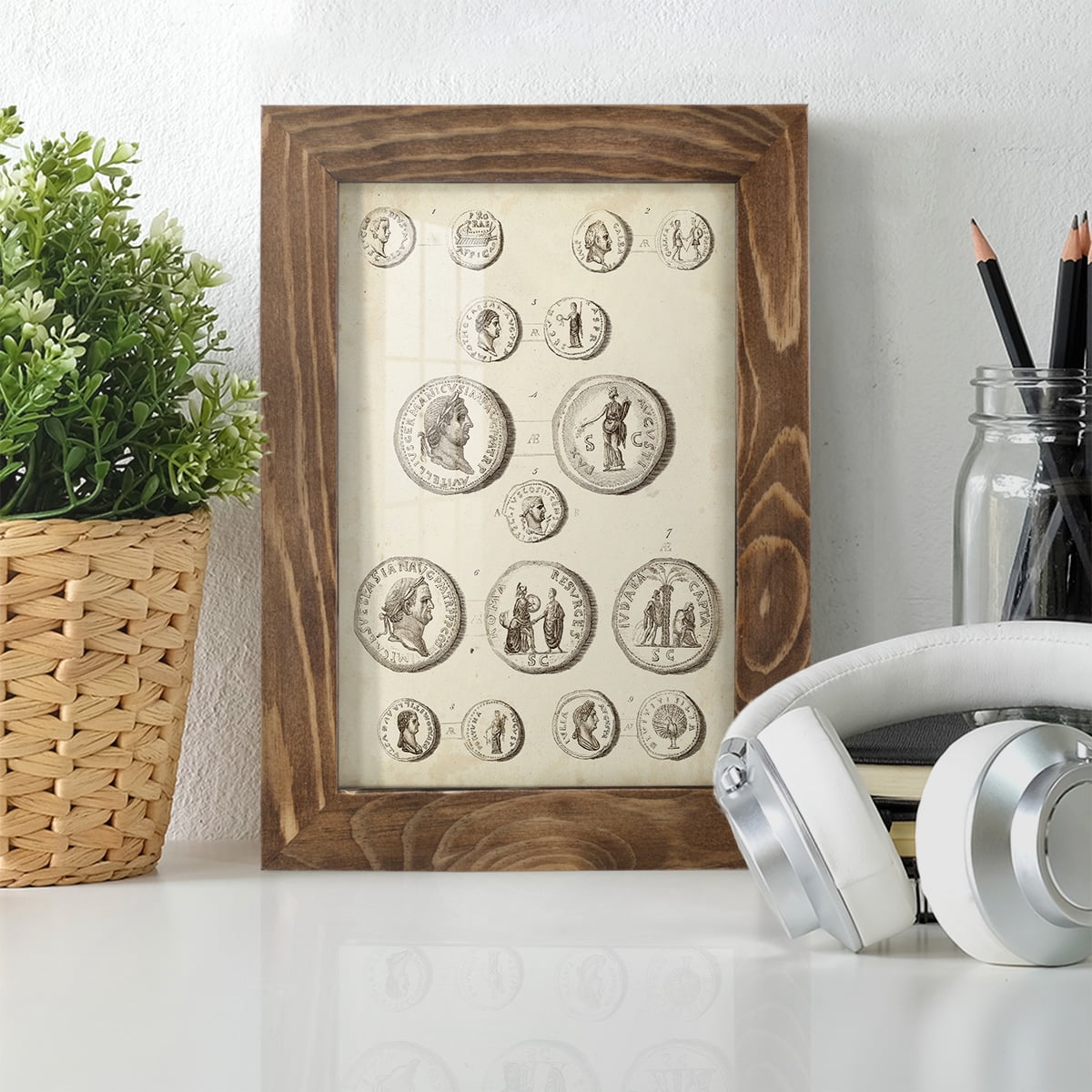 Antique Roman Coins III -Framed Print w/glass-Walnut