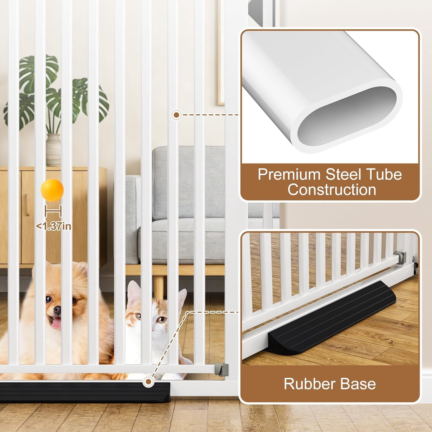 51" Extra Tall Auto Close Pet Gate, 30-49" Wide Pressure Mounted No Drill Dog Cat Gate with Extensions