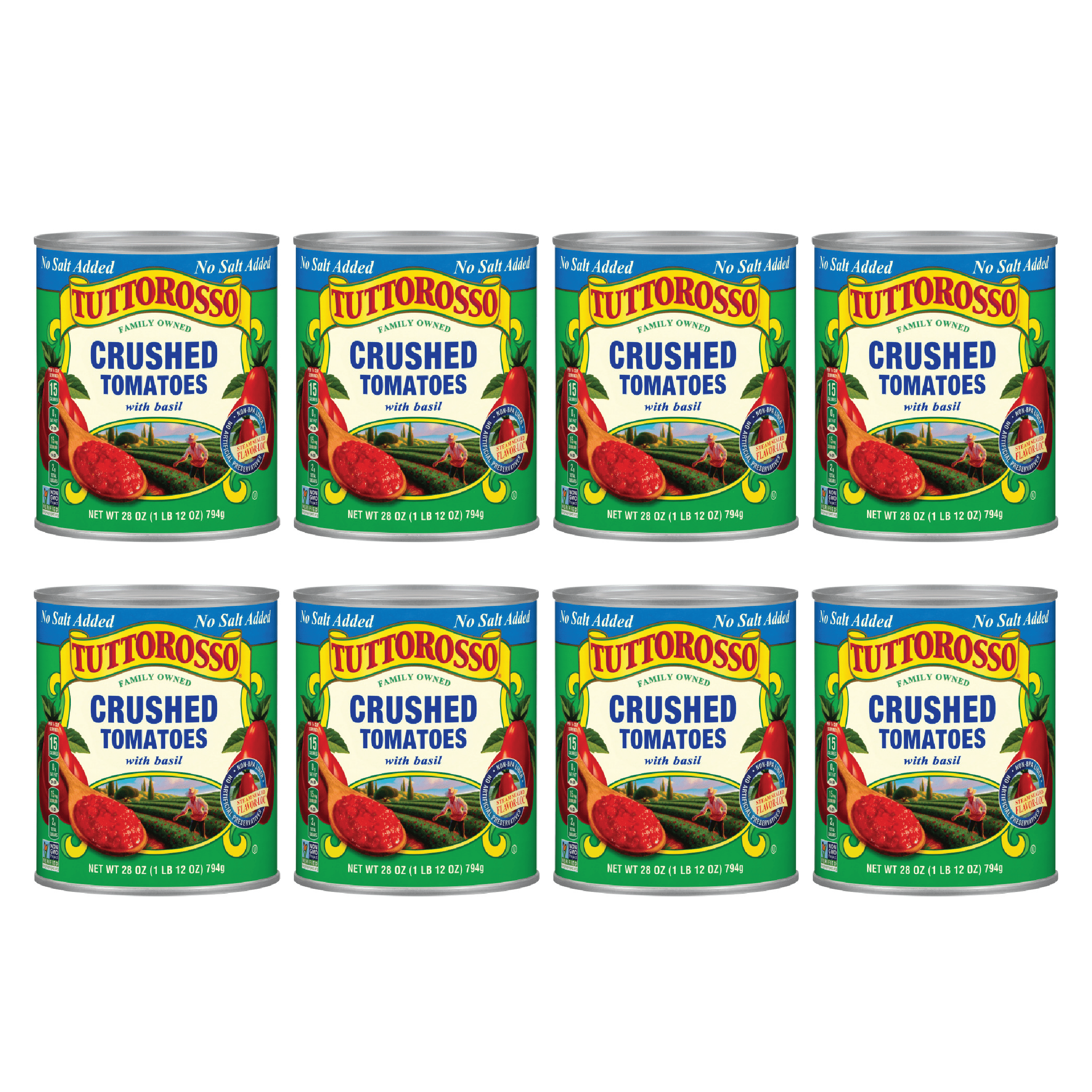 Tuttorosso Crushed Tomatoes with Basil, No Salt Added, Gluten Free and