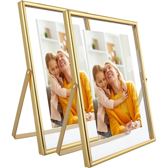 Gold Floating Frame ;x; Vertical Set For Picture x x x Tabletop Shelf Photo Frame Classy For Wedding Birthday Anniversary Home or Office Decor