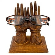 THE JOY TREE Hands Eyeglass Ring Holder - Hand Carved Wooden Card Ring Trinket Holder Figure Dcor 6.5"