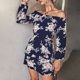 thumbnail image 5 of Vestido de cintura elástica de manga larga con estampado de hombros descubiertos sexy para mujer a la moda Pompotops  hdfakjf8880, 5 of 9