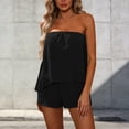 thumbnail image 5 of Womens Clothing Sets Strapless 2 Piece Shorts Sets Women Sleeveless Ruched Flowy Tube Tops with Shorts for Summer Vacation Black M, 5 of 6