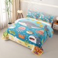 thumbnail image 3 of Manfei Cartoon Ocean Twin Quilt Set, Kawaii Whale Shark Twin Coverlet Set, Bright Blue, 2-Piece, 1 Bedspread and 1 Pillowcase, 3 of 7