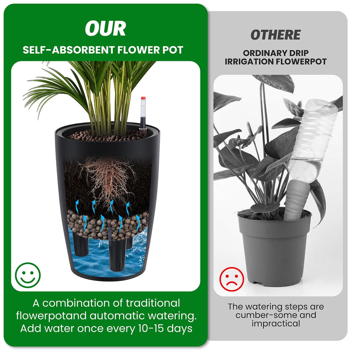 Ataucjin 16 inch Tall Planters Set of 4, Self Watering Pots for Outdoor Plants, Flower Pots with Built-in Drainage and Water Level Monitor, for Patio, Porch, Living Room, or Home Office
