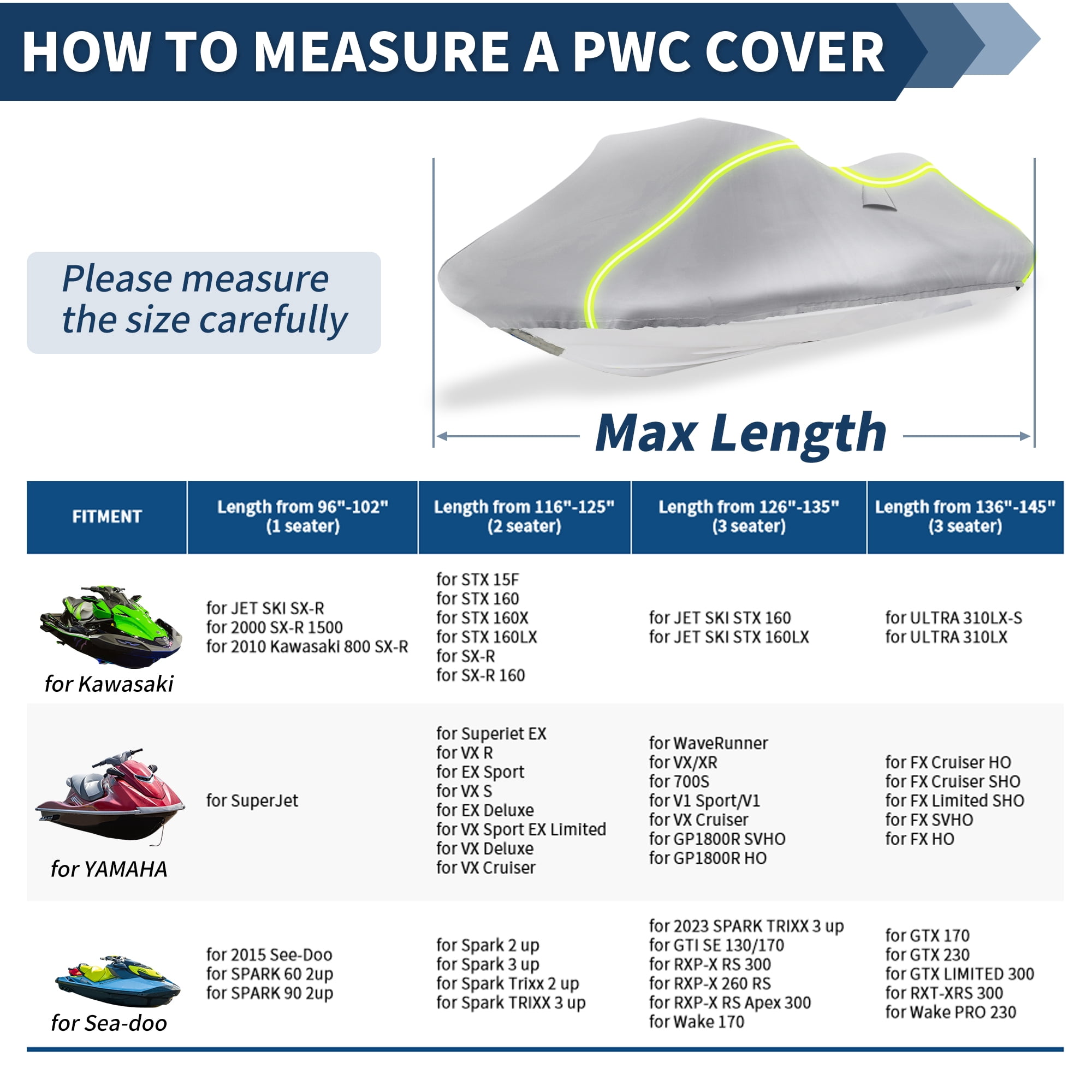 Unique Bargains 300D Duty Oxford Anti-UV Waterproof Trailerable PWC Cover Silver 96"-102"