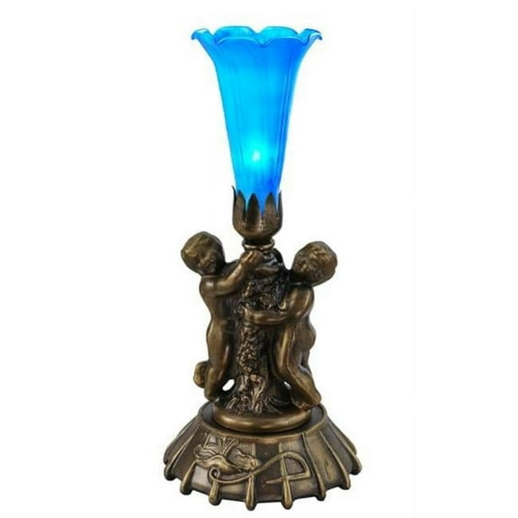 12"High Blue Cherub Pond Lily Mini Lamp