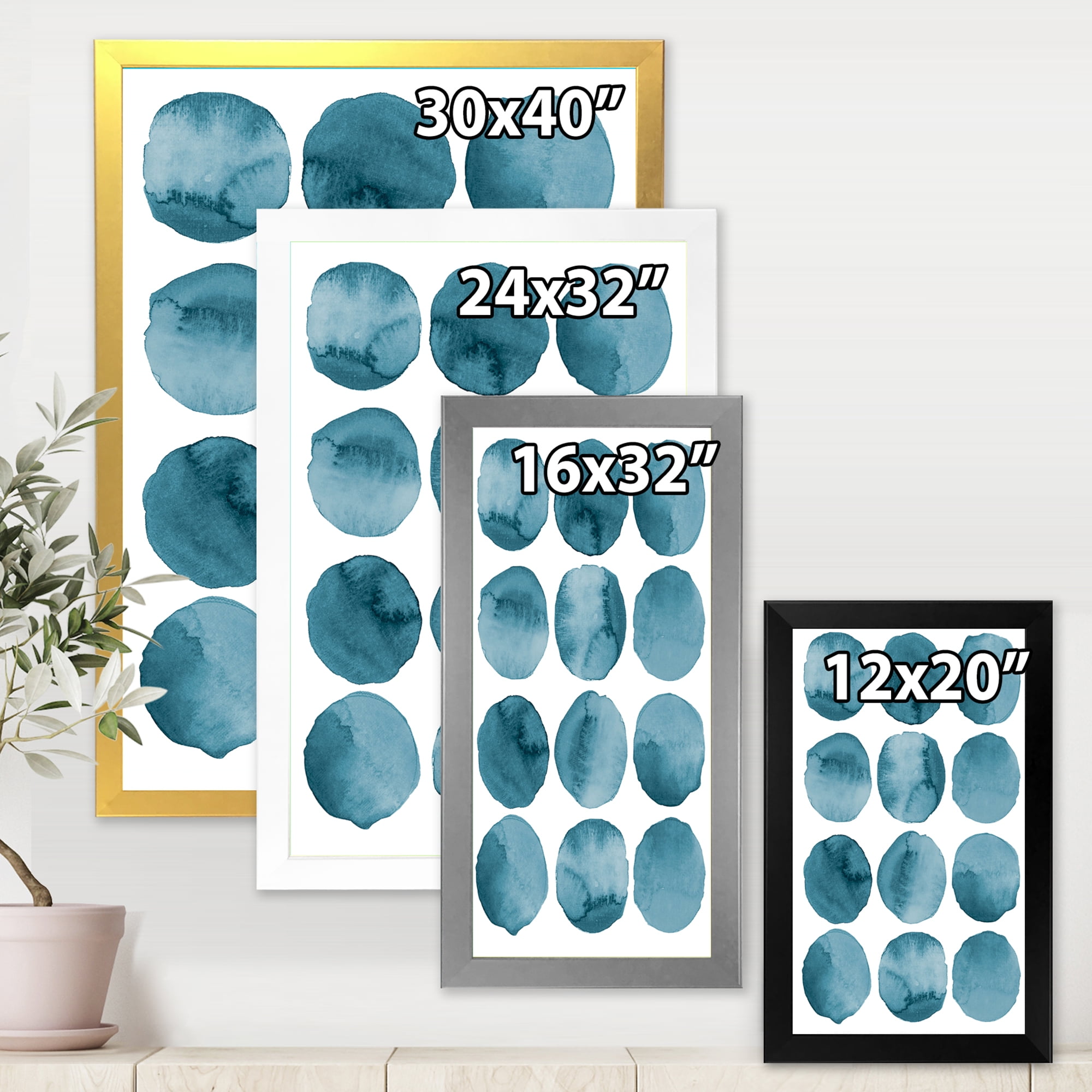 Designart 'Blue Aquamarine Circles Geometric Elements' Modern Framed Art Print