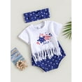 thumbnail image 3 of 4th of July Baby Girl Summer Outfit Fireworks Short Sleeve Tassel T Shirt Top Stars Print Shorts Headband Memorial Day Clothes, 3 of 9