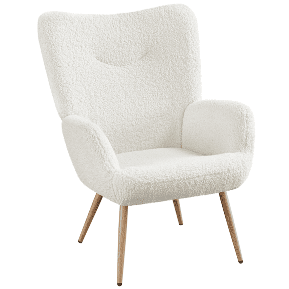 Renwick Mid-Century Modern Wingback Accent Chair, White Boucle
