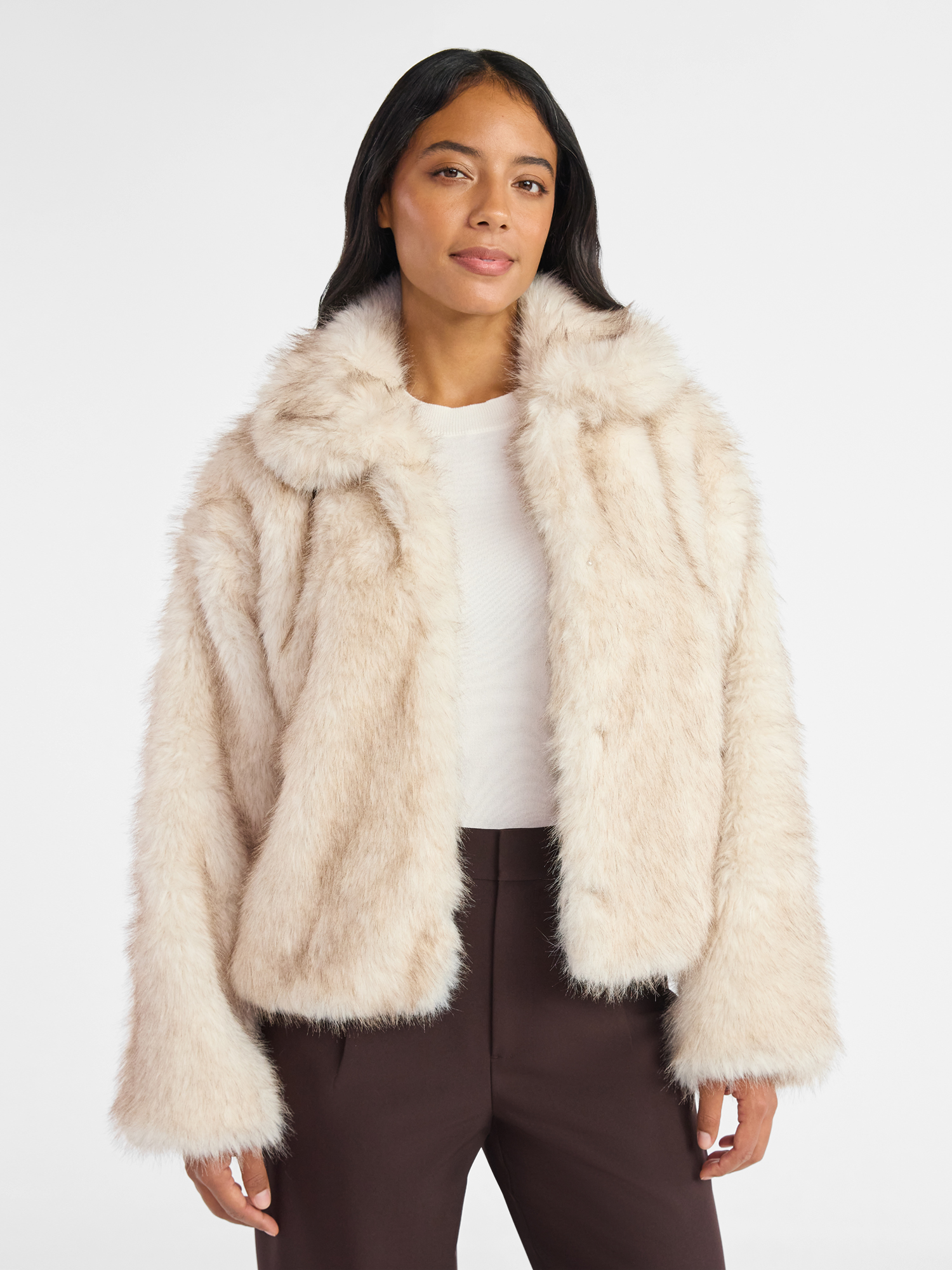 Time and Tru Women's Long Faux Fur Jacket, Sizes X