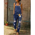 thumbnail image 4 of Moda mujer mamelucos de mezclilla para ropa de calle diseño bolsillos decoración rasgado Sling sin mangas Casual monos sueltos, 4 of 4