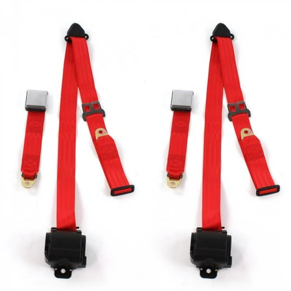 AMC Gremlin 1970-1979 Airplane 3 Point Red Retractable Bucket Seat Belt Kit - 2 Belts