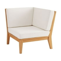 Linon Farrah Outdoor Teak Wood Corner Chair Off White Cushions in Natural Finish