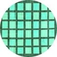 thumbnail image 1 of Ahgly Company Machine Washable Indoor Round Checkered Turquoise Blue Modern Area Rugs, 3' Round, 1 of 4