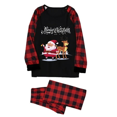 

Puntoco Plus Size Tops Clearance Christmas Men Dad Printed Blouse Tops+Pants Xmas Family Matching Pajamas Set Black 6(M)