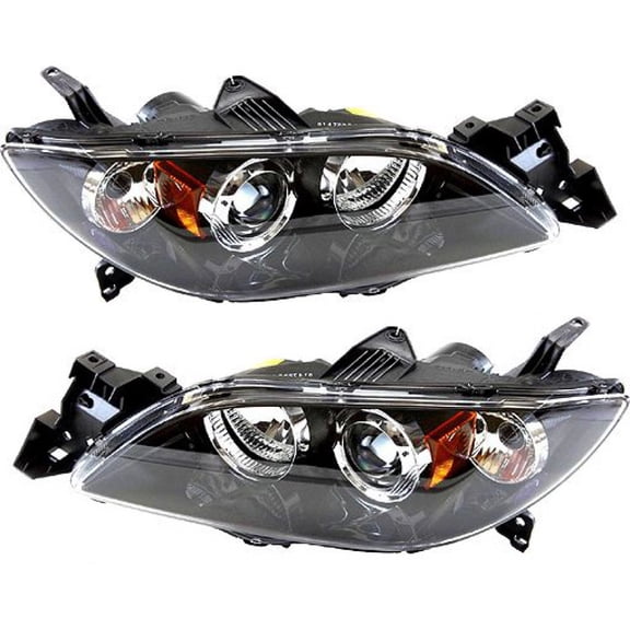 For Mazda 3 Sedan Headlight Assembly Unit 2004 2005 2006 Pair Driver and Passenger | w/ HID Type | w/ o bulbs and ballast | MA2518113 | MA2519113 | BNYR-51-041